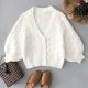 Button Through Lantern Sleeve Crop Cardigan