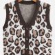 Buttoned Front Leopard Sleeveless Cardigan