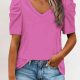 Casual Round Neck Solid Color Hollow Loose T-Shirt