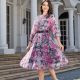 Floral Print Round Neck Balloon Sleeve Midi Dress