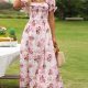 Floral Square Neck Flounce Sleeve Midi Dress