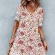 Floral V-Neck Flounce Sleeve Dress