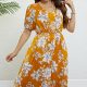 Floral V-Neck Puff Sleeve Dress