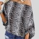 Leopard Print Oblique Collar Off Shoulder Long Sleeve Casual T-Shirt